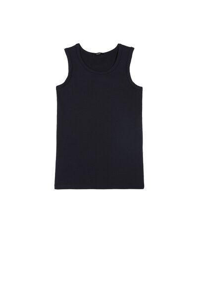 Blue Wide-Strap Thermal Cotton Vest Top, Sky Blue, large image number 4