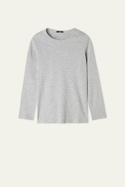Tezenis - Light Grey Blend Long Sleeve Warm Cotton T-Shirt, Kids Unisex