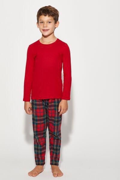 Red Long Sleeve Warm Cotton T-Shirt, Kids Unisex, Deep Red, large image number 0