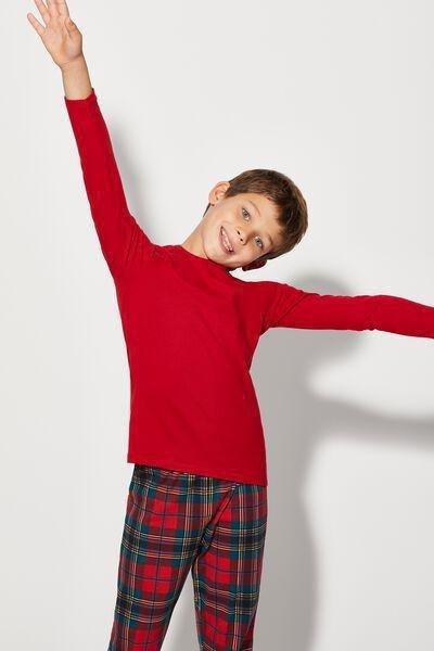 Red Long Sleeve Warm Cotton T-Shirt, Kids Unisex, Deep Red, large image number 1