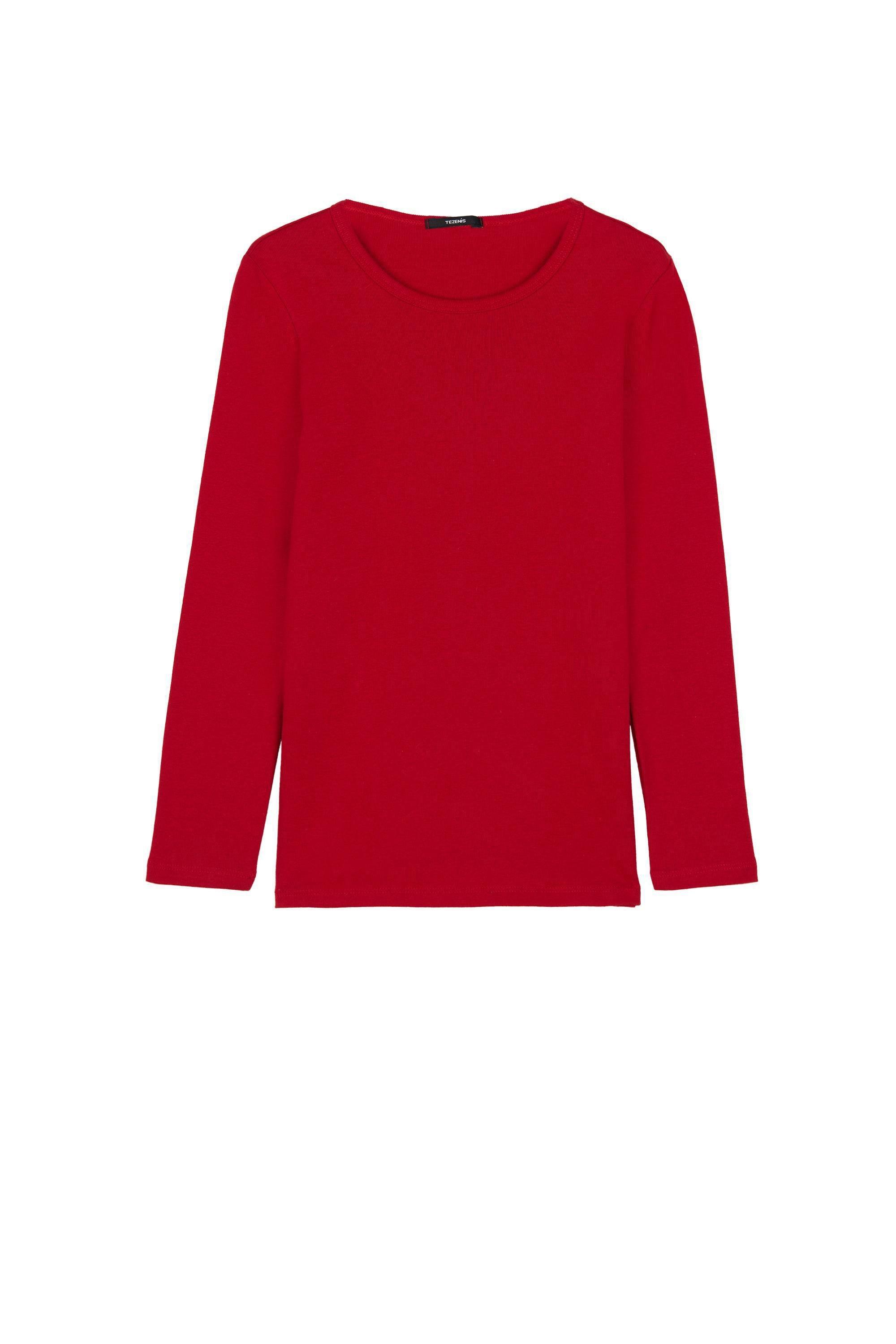 Red Long Sleeve Warm Cotton T-Shirt, Kids Unisex, Deep Red, large image number 4