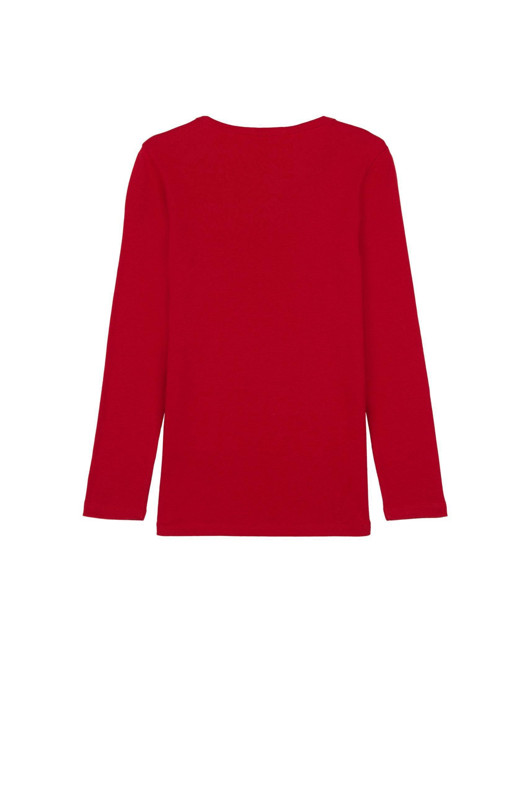 Red Long Sleeve Warm Cotton T-Shirt, Kids Unisex, Deep Red, large image number 5