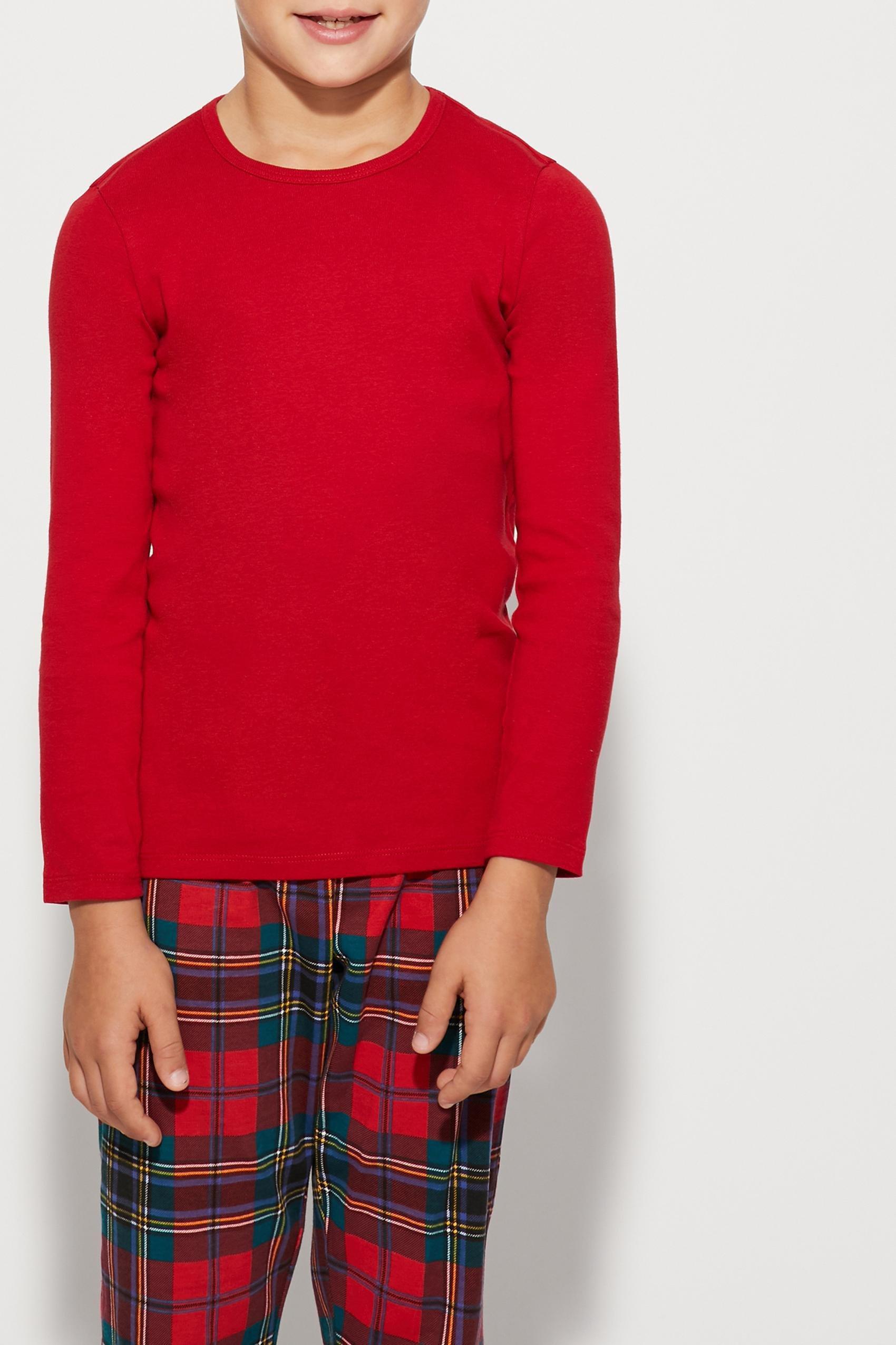 Red Long Sleeve Warm Cotton T-Shirt, Kids Unisex, Deep Red, large image number 6