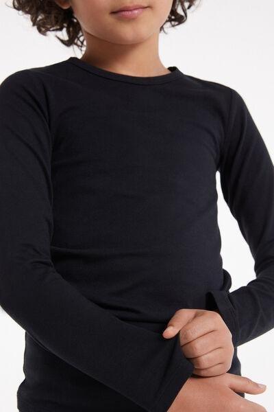 Tezenis - Black Long-Sleeved Rounded Neck Thermal Cotton Top