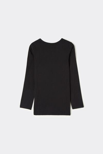 Black Round Neck Top, Kids Unisex, Black, large image number 6