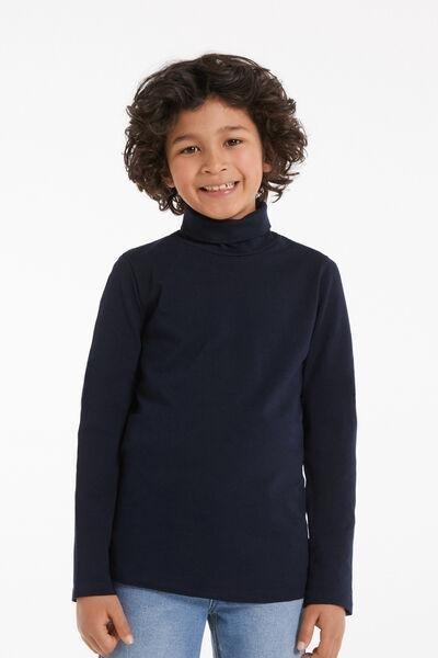 Navy Polo Neck Top, Kids Boys, , medium