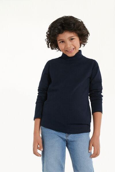 Navy Polo Neck Top, Kids Boys, , large image number 1