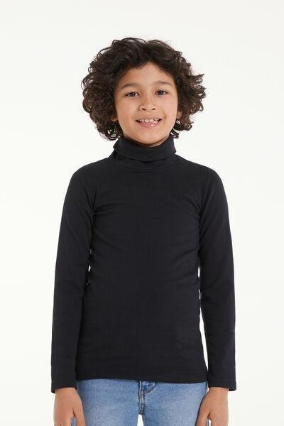 Black Polo Neck Top, Kids Boys, , large image number 0