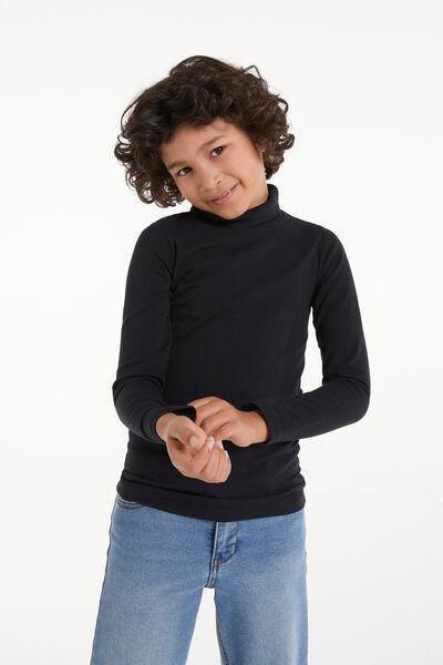 Black Polo Neck Top, Kids Boys, , large image number 1