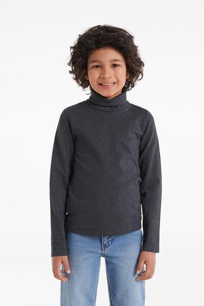 Grey Polo Neck Top, Kids Boys, , medium