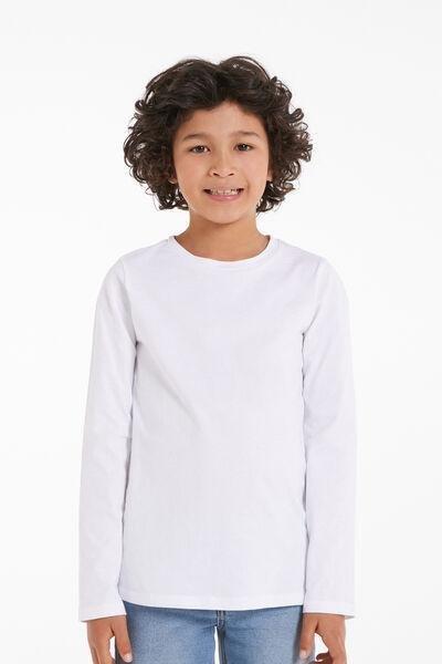 White Long-Sleeved Basic Cotton Shirt, Kids Unisex, , medium