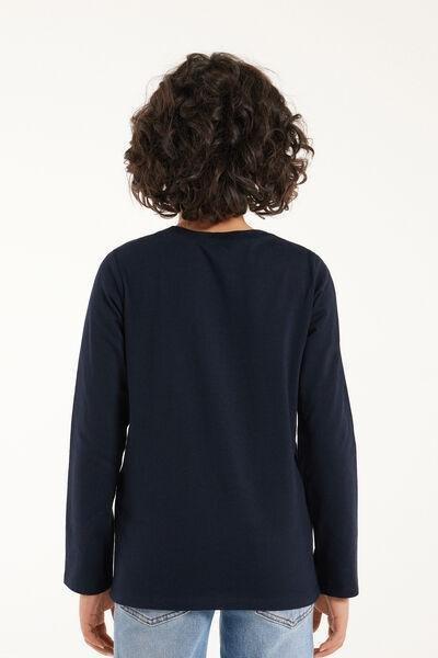 Tezenis - Blue Basic Long-Sleeved Cotton Top, Unisex Kids