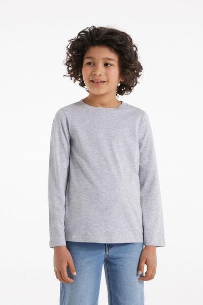 Grey Long-Sleeved Basic Cotton Shirt, Kids Unisex, , large image number 0
