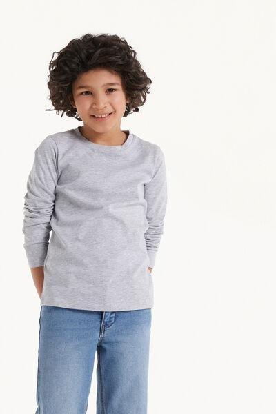 Grey Long-Sleeved Basic Cotton Shirt, Kids Unisex, , large image number 1