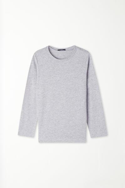 Grey Long-Sleeved Basic Cotton Shirt, Kids Unisex, , large image number 4