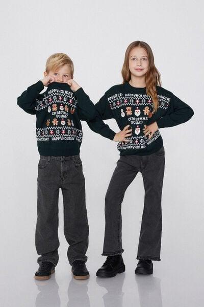 Black Christmas Squad Rounded Neck Sweater, Kids Unisex, 5701_918Y, large image number 0