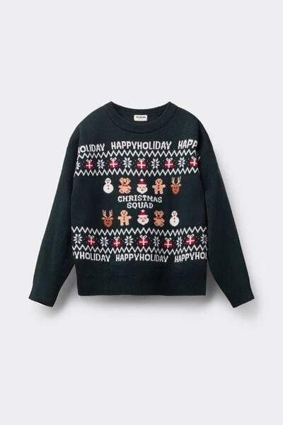 Black Christmas Squad Rounded Neck Sweater, Kids Unisex, 5701_918Y, large image number 1