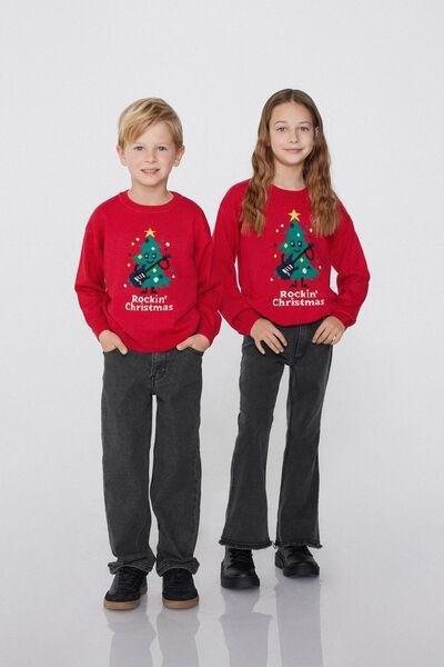 Red Christmas Tree Detail Cotton Sweater , Kids Unisex, 5701_944Y, large image number 0