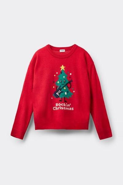 Red Christmas Tree Detail Cotton Sweater , Kids Unisex, 5701_944Y, large image number 1