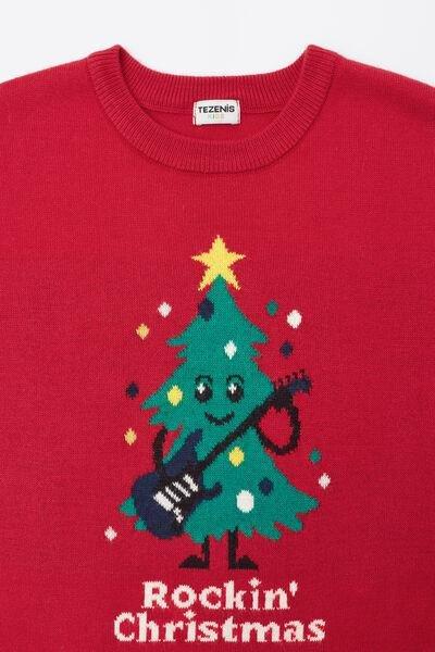 Red Christmas Tree Detail Cotton Sweater , Kids Unisex, 5701_944Y, large image number 2