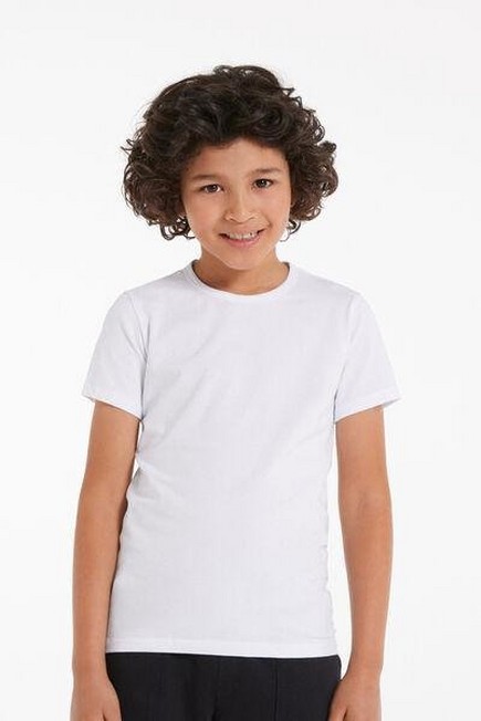 Tezenis - White Round Neck Stretch Cotton T-Shirt, Unisex Kids