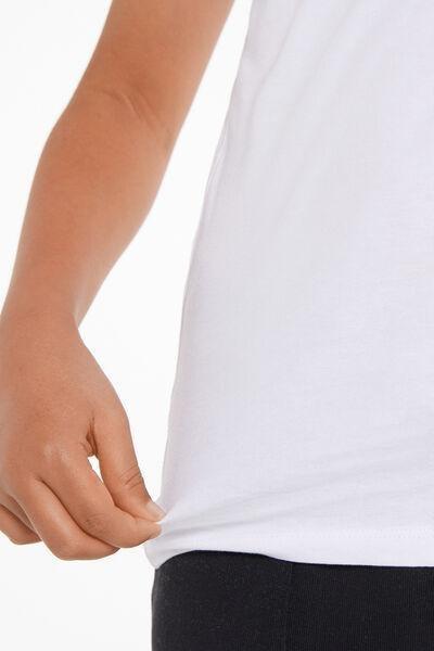 White Round Neck Stretch Cotton T-Shirt, Kids Unisex, White, large image number 2