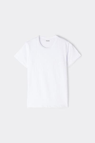 White Round Neck Stretch Cotton T-Shirt, Kids Unisex, White, large image number 3