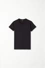 Tezenis - Black Round Neck Stretch Cotton T-Shirt, Unisex Kids