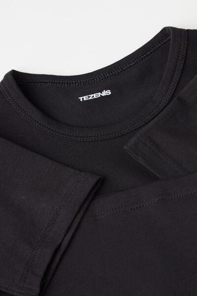 Black Round Neck Stretch Cotton T-Shirt, Kids Unisex, Black, large image number 5