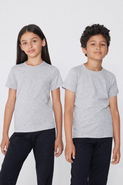 Grey Stretch Cotton T-Shirt, Kids Boys, Light Grey Blend, large image number 1