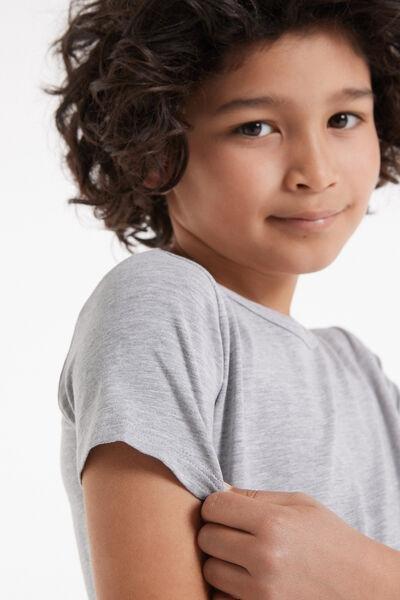 Grey Stretch Cotton T-Shirt, Kids Boys, Light Grey Blend, large image number 3