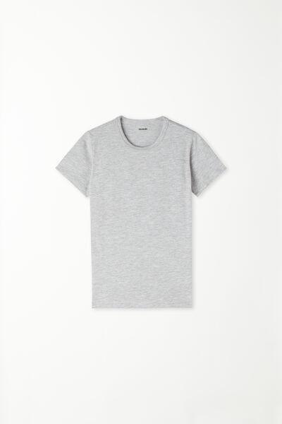 Grey Stretch Cotton T-Shirt, Kids Boys, Light Grey Blend, large image number 4