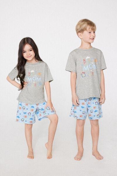 Grey Best Mom Print Cotton Pyjama Set, Kids Unisex, 5701_331Z, medium