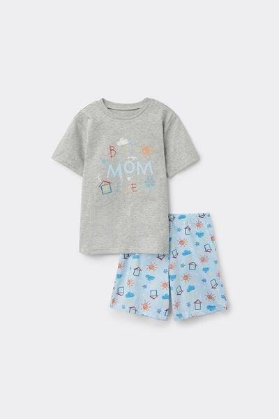 Grey Best Mom Print Cotton Pyjama Set, Kids Unisex, 5701_331Z, medium