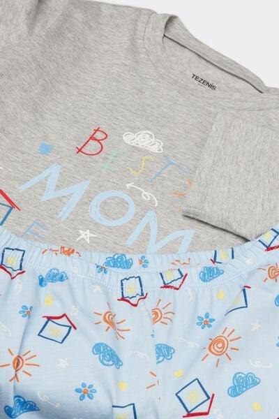 Grey Best Mom Print Cotton Pyjama Set, Kids Unisex, 5701_331Z, large image number 3