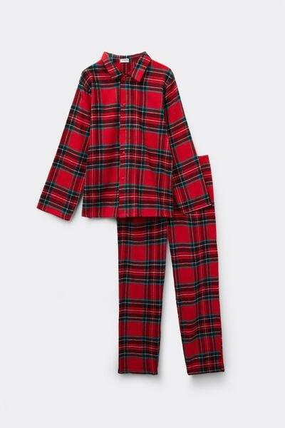 Red Button-Down Tartan Flannel Pyjama Set, Kids Unisex, 5701_917Y, medium