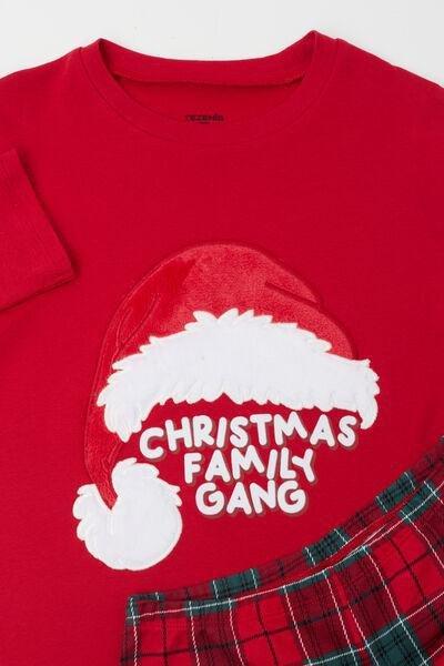 Red Family Gang Patch Long Heavy Cotton Pyjama Set, Unisex Kids, 5701_971Y, large image number 4