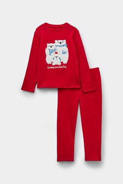 Red North Pole Patch Long Heavy Cotton Pyjama Set, Unisex Kids, 5701_975Y, medium