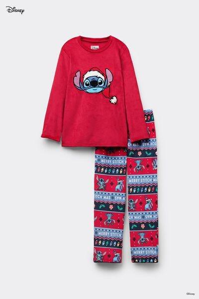 Red Christmas Stitch Patch Microfleece Pyjama Set, Kids Unisex, 5701_996Y, large image number 0