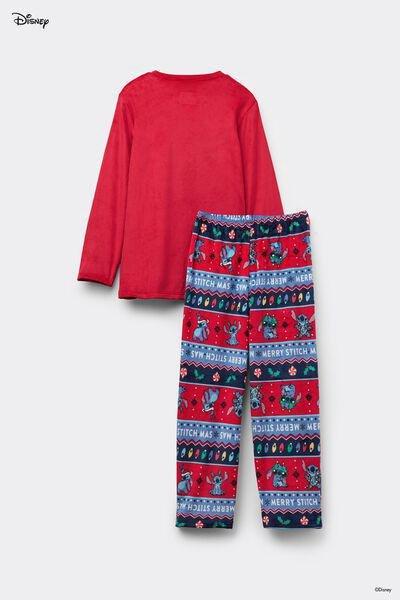 Red Christmas Stitch Patch Microfleece Pyjama Set, Kids Unisex, 5701_996Y, large image number 2