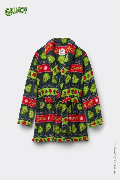 Black Christmas Grinch Light Fleece Dressing Gown, Kids Unisex, 5701_958Y, large image number 0