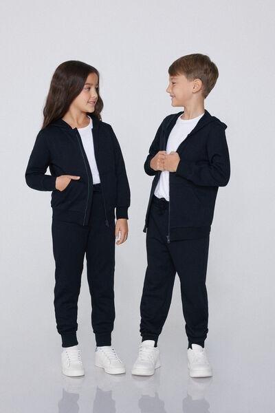 Navy Zip-Up Hoodie, Kids Unisex, Blue, large image number 4