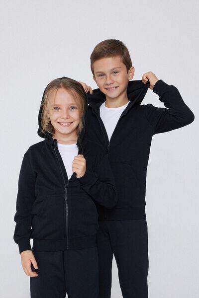 Navy Zip-Up Hoodie, Kids Unisex, Black, large image number 6