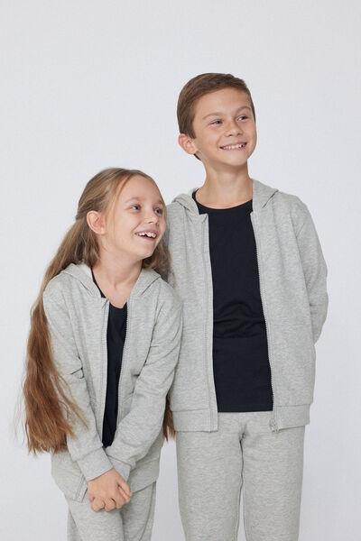 Grey Zip-Up Plain Hoodie, Kids Unisex, , medium