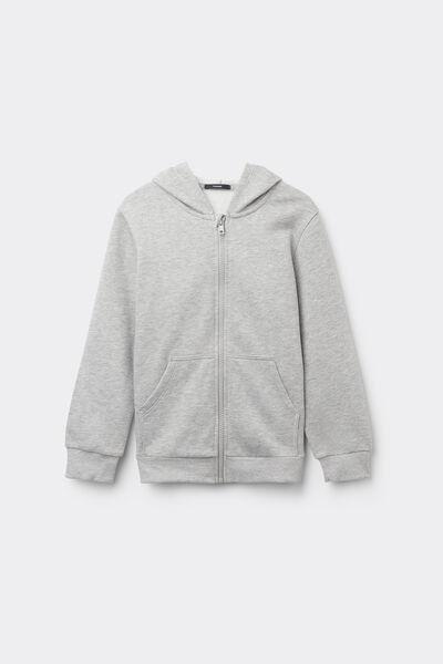 Grey Zip-Up Plain Hoodie, Kids Unisex, , large image number 1