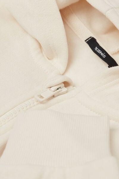 Cream Zip-Up Hoodie, Kids Unisex, Milk White, large image number 2