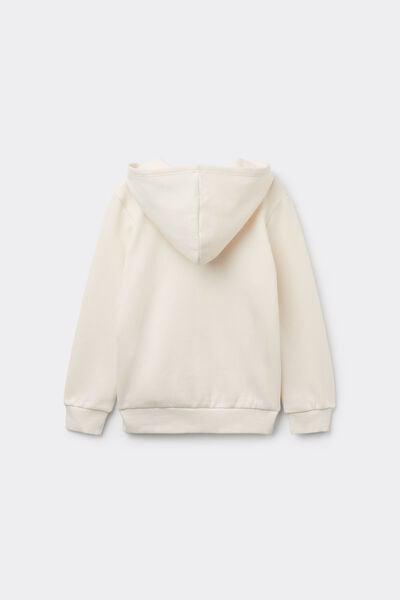 Cream Zip-Up Hoodie, Kids Unisex, Milk White, large image number 3