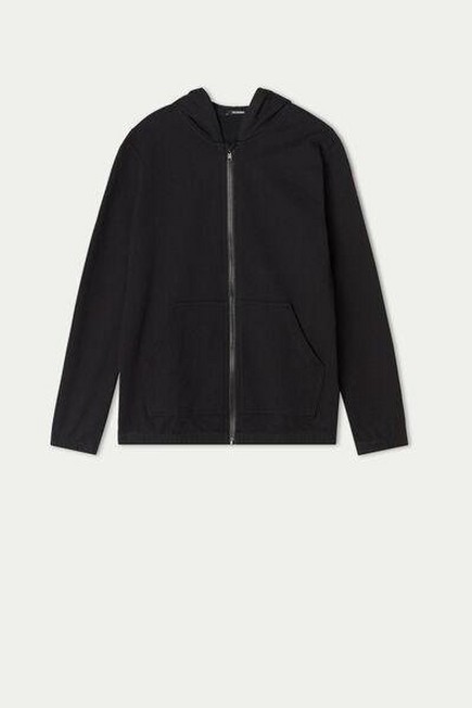 Tezenis - BLACK Children’s Unisex Cotton Hooded Sweatshirt with Zip