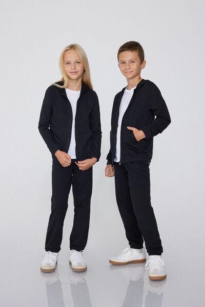 Black Hooded Sweatshirt, Kids Unisex, , large image number 0