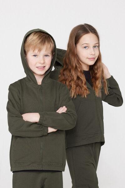 Green Hooded Cotton Sweatshirt, Kids Unisex, 5701_226Z, medium